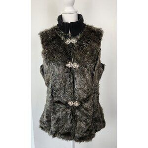 American Glamour Badgley Mischka NWT Faux Fur & Knit Vest W Jeweled Closures, Lg